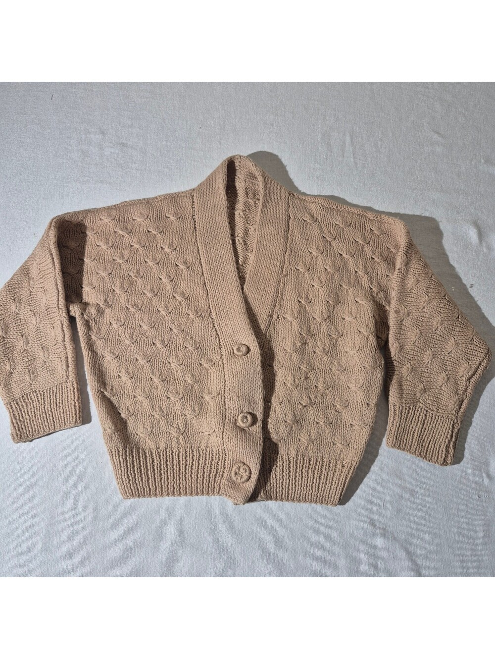 Vintage 80s 90s womens beige cardigan Med/Large cable knit sweater cottage core